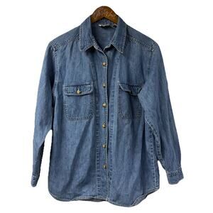 Blue Jean Shirt Long Sleeve Vintage Denim Pasta Medium 100% Cotton